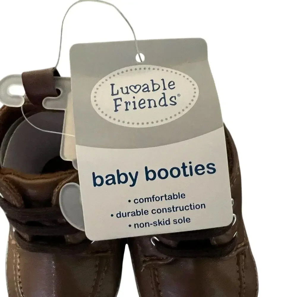 Luvable Friends Duck Boot Style Brown Baby Booties Size SM 0-6 Months New